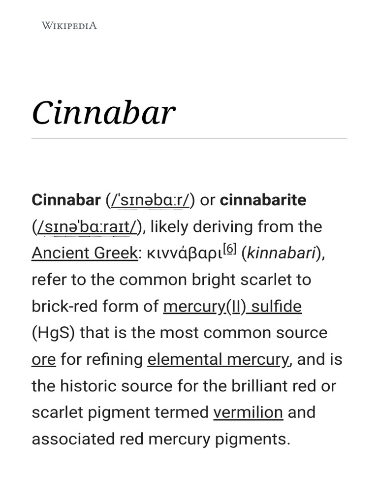 Cinnabar - Wikipedia | PDF | Minerals | Mineralogy
