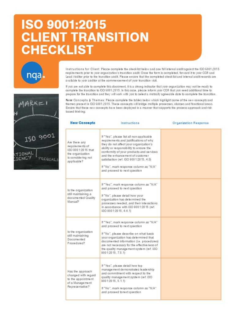 ISO 9001:2015 Transition Checklist | PDF | Risk Management | Iso 9000