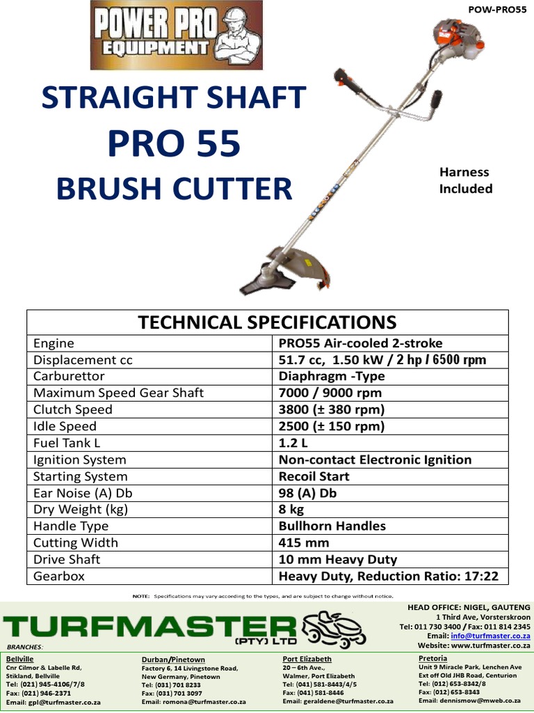 Straight Shaft Brush Cutter: Technical Specifications | PDF ...