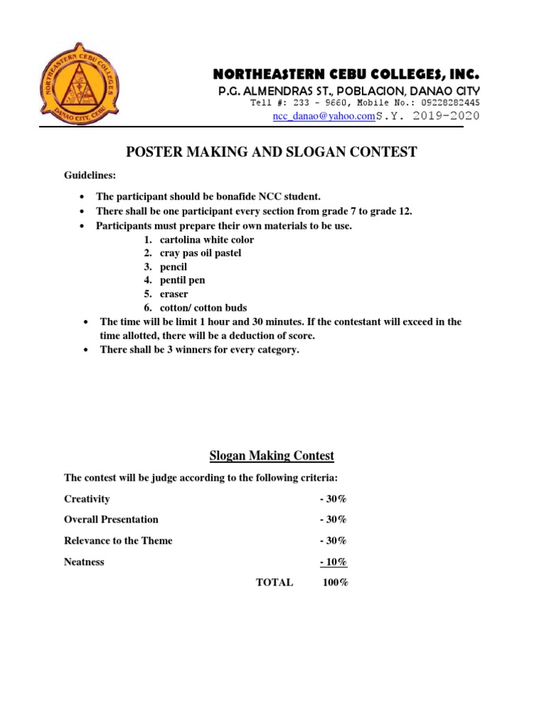 Criteria For Poster Making Contest