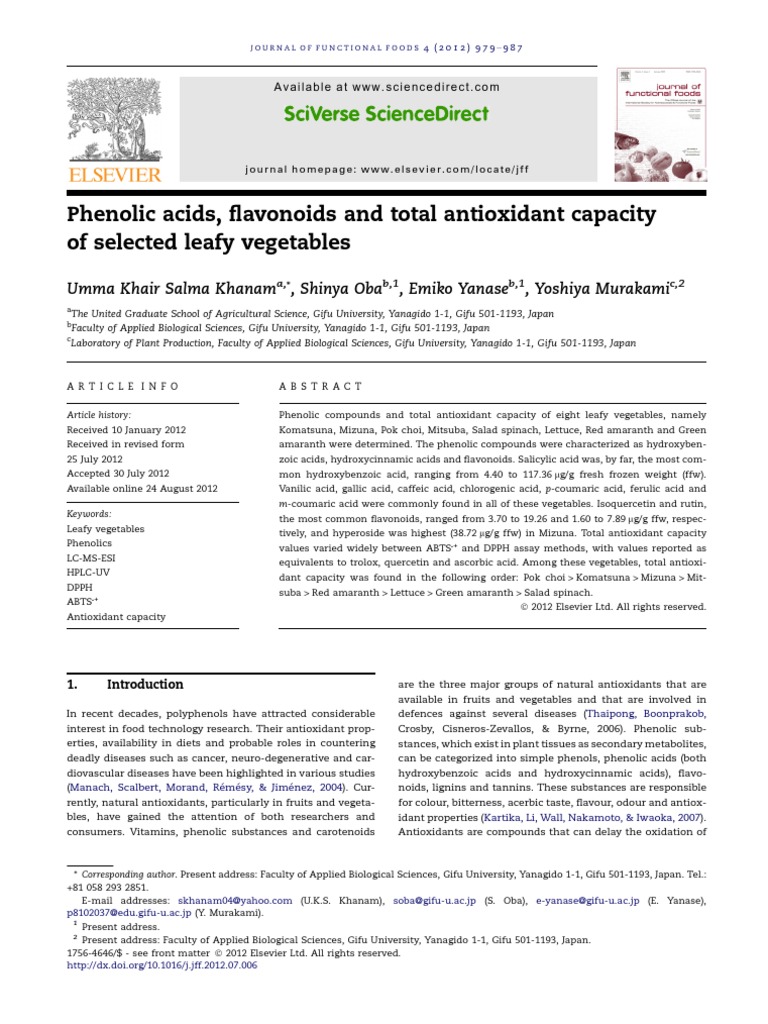 Phenolic Acids, Flavonoids and Total Antioxidant Capacity | PDF ...