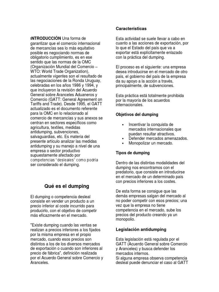 Definición y Tipos de Dumping | PDF | Dumping (política de precios ...