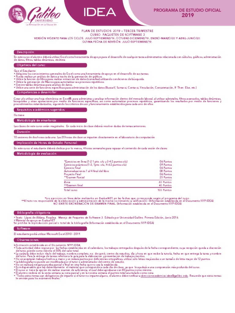 3 Pe2019 Paquetes de Software 3 Tri3-19 PDF | PDF | Microsoft Excel ...