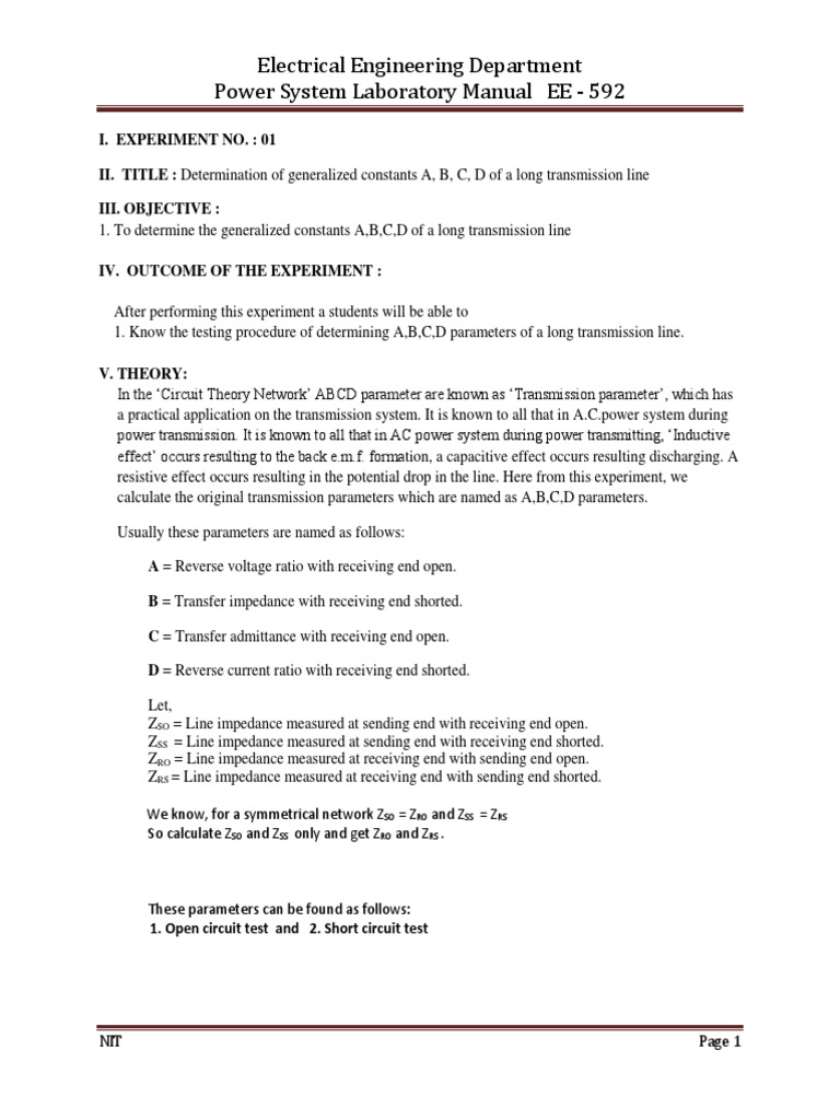 Power System Lab Manual: EE-592 | PDF | Transformer | Insulator ...