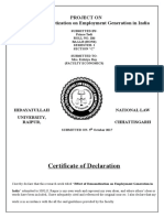 Certificate of Declaration: Project On Effect of Demonetization On Employment Generation in India