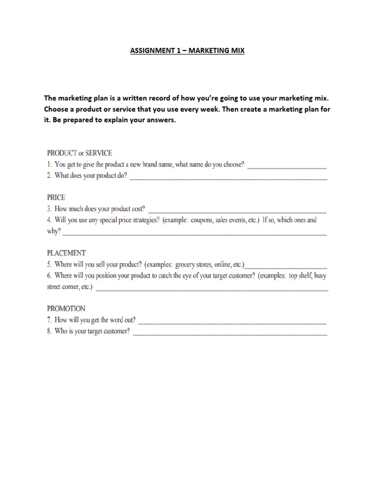 Assignment 1 Marketing Mix Pdf