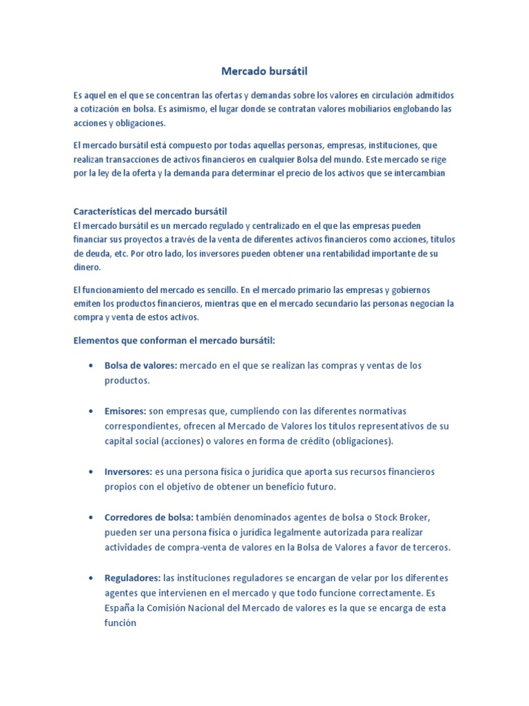 Guía Completa del Mercado Bursátil | PDF | Bolsa | Sistema financiero