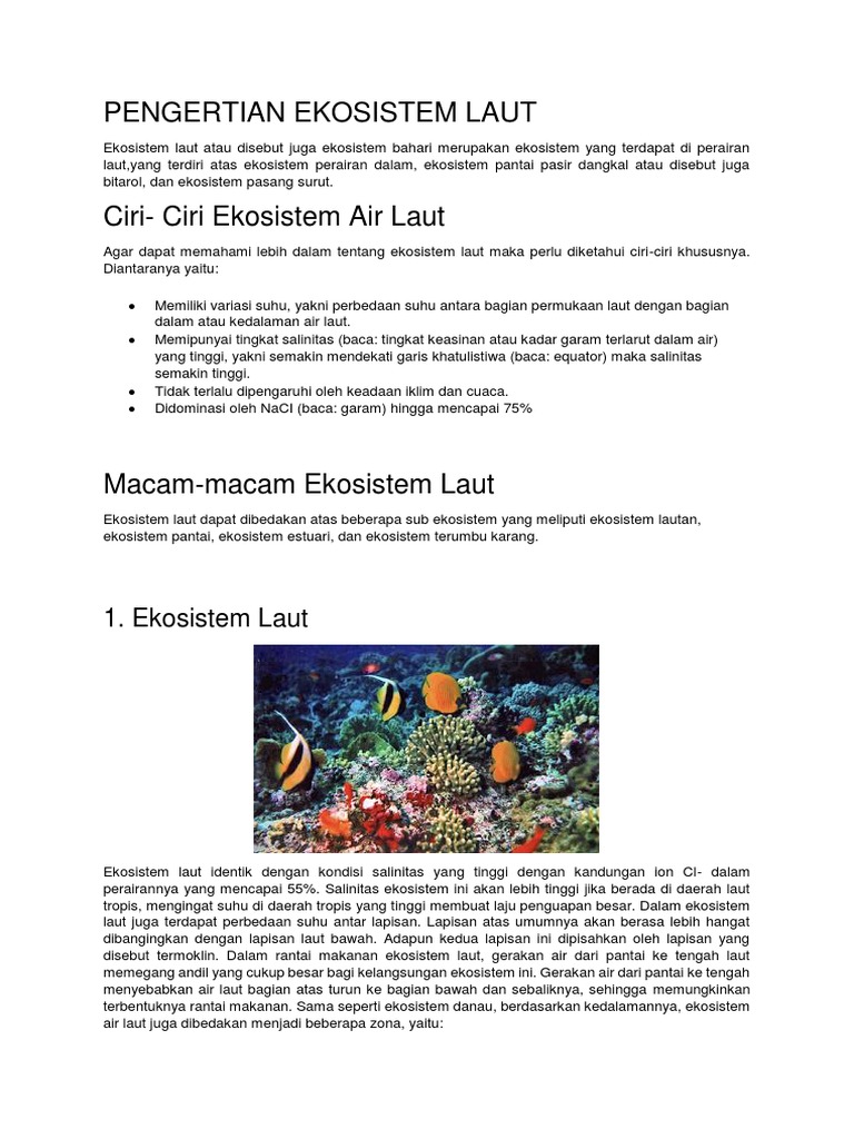 Pengertian Ekosistem Laut