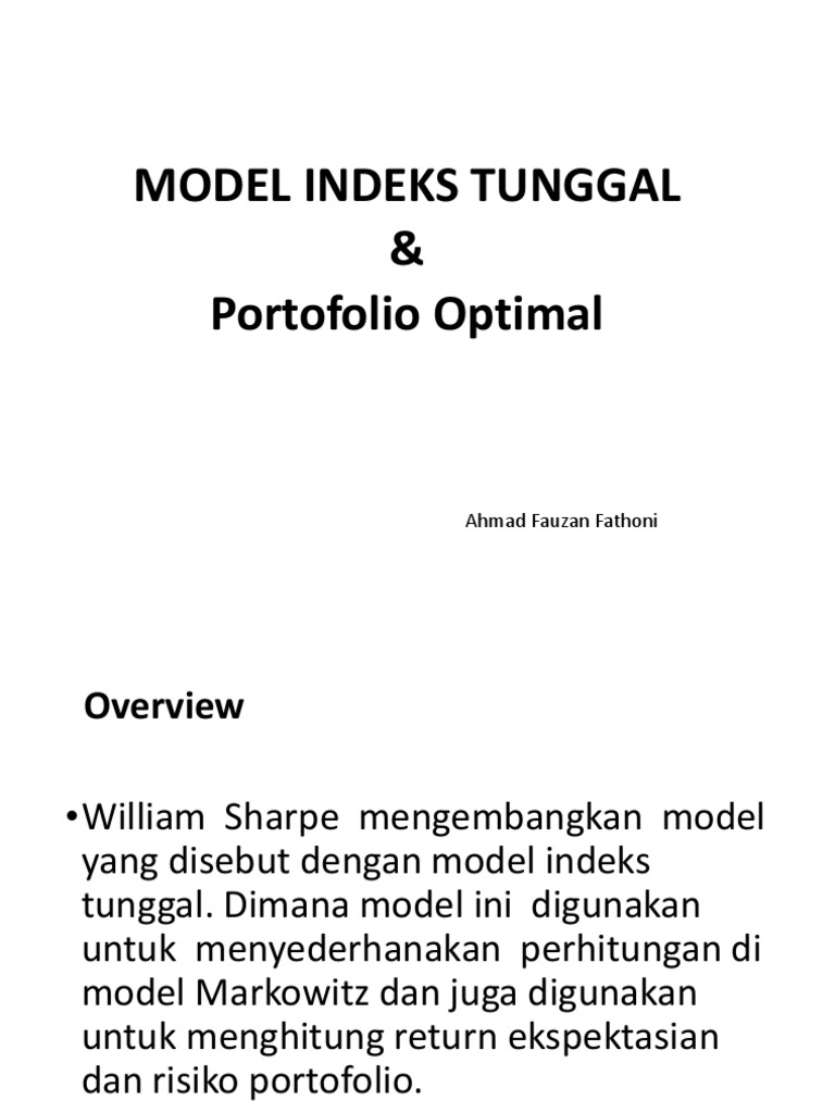 Model Indeks Tunggal Dan Pembentukan Portofolio Optimal PDF