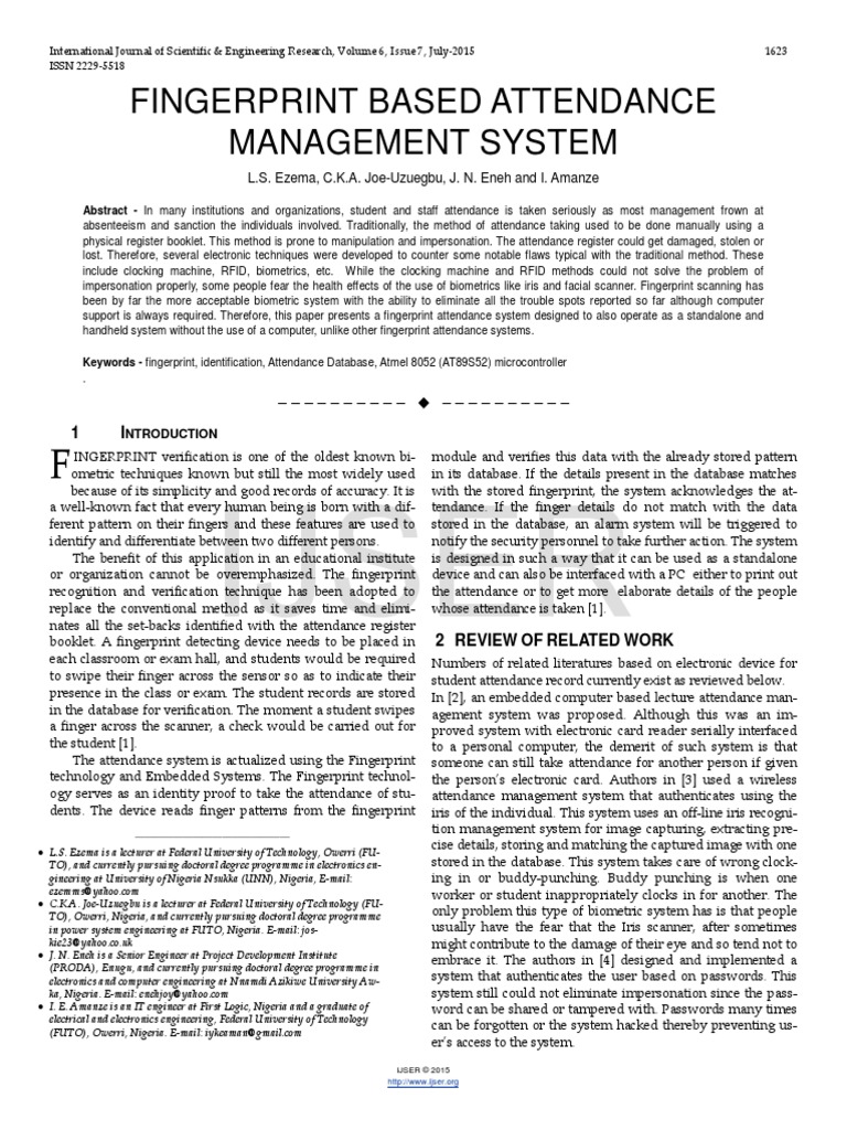 Fingerprint Based Attendance Management System PDF | PDF ...