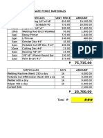 Gate Fence Materials Quantity Articles Unit Price Amount