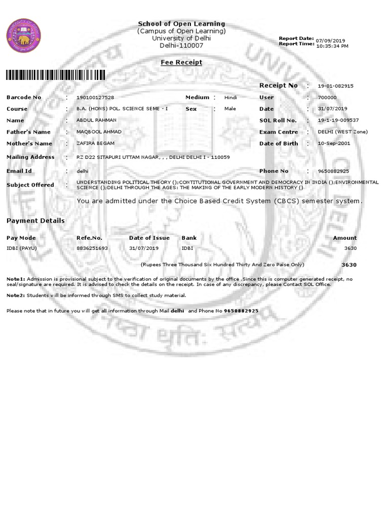 Fee Recipt PDF | Download Free PDF | Receipt | Service Industries