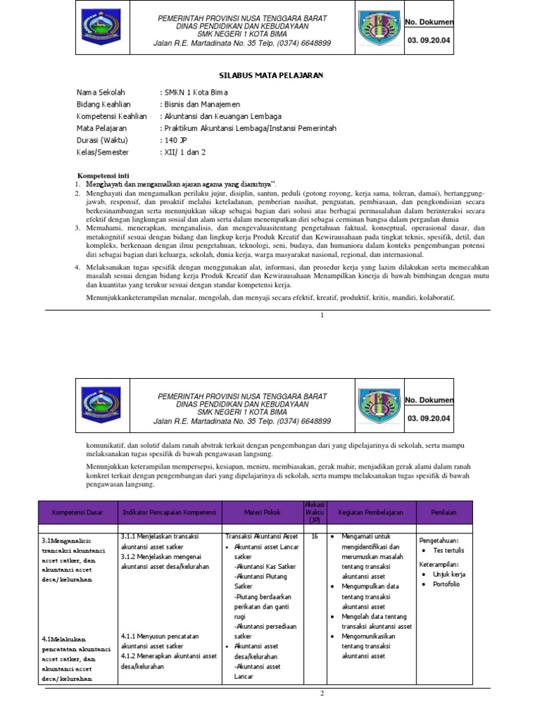 Silabus Praktikum Akuntansi Lembaga Kelas XII | PDF
