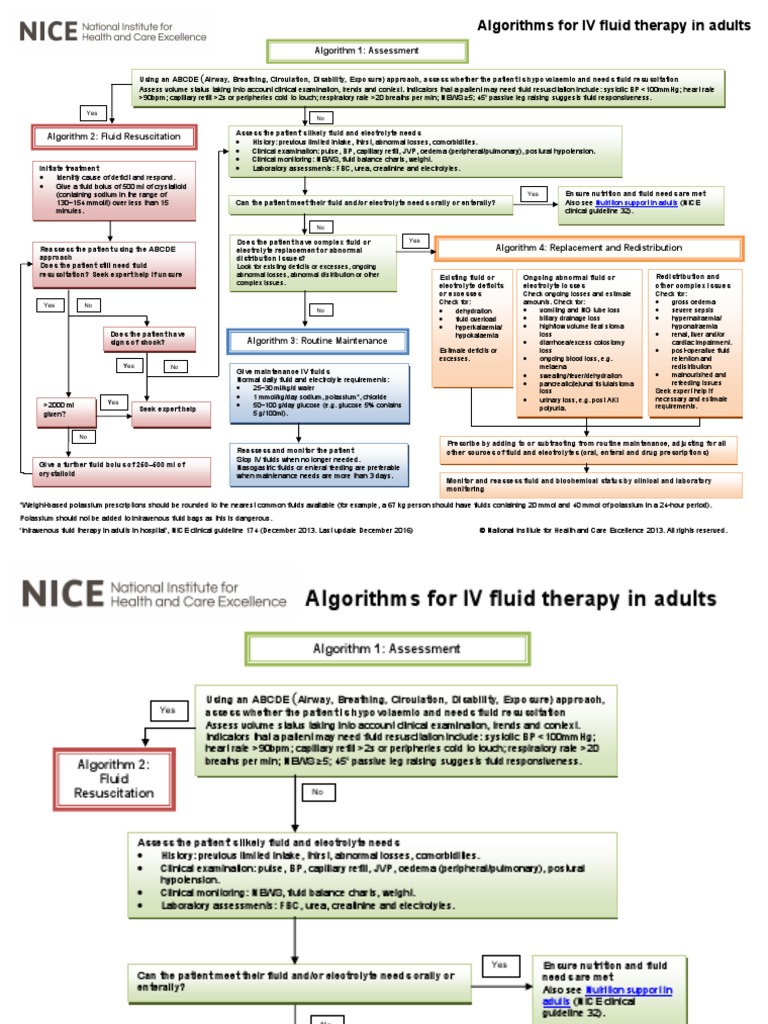 Intravenous Fluid Therapy in Adults in Hospital Algorithm Poster Set ...