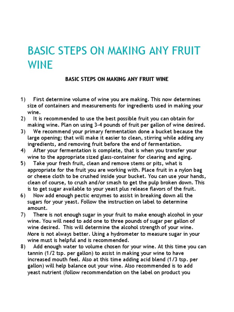 Basic Steps On Making Any Fruit Wine PDF Wine Fermentation