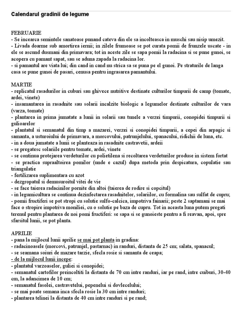 Calendarul Gradinii de Legume PDF | PDF