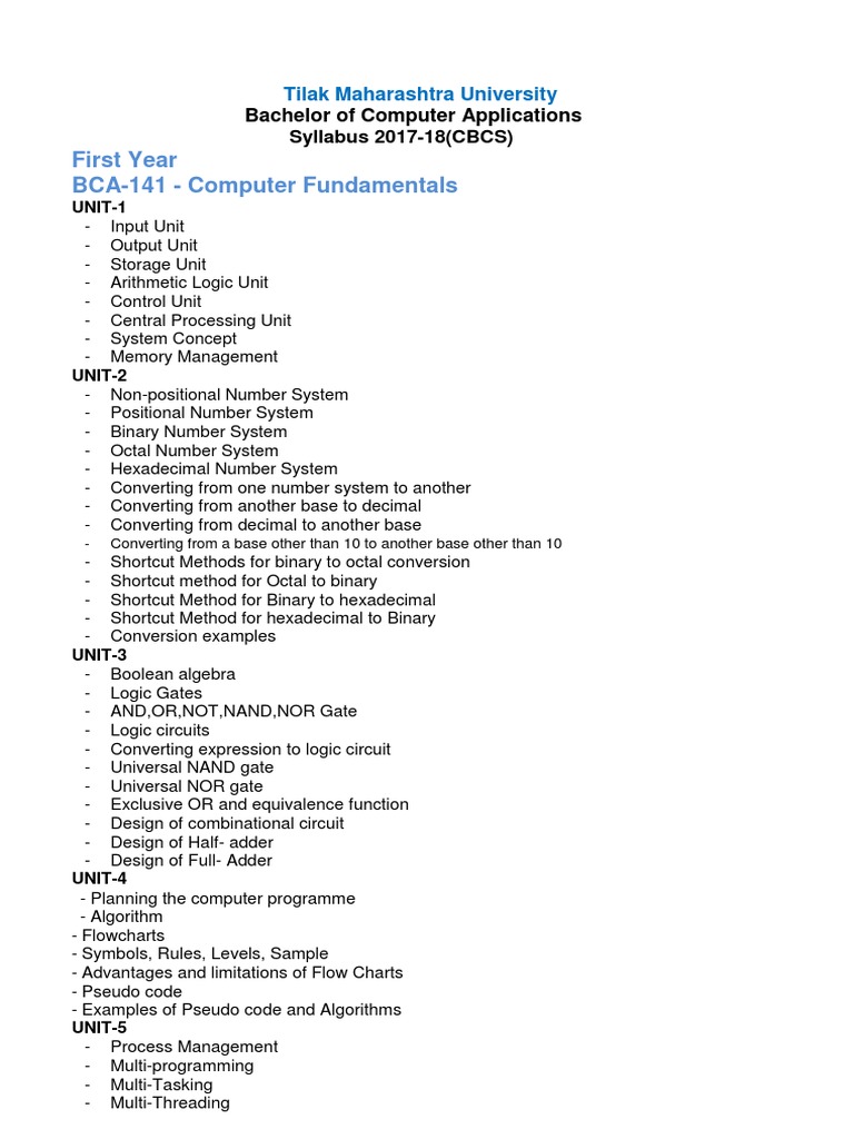 BCA Syllabus Overview 2017-18 | PDF | C++ | Computer Network