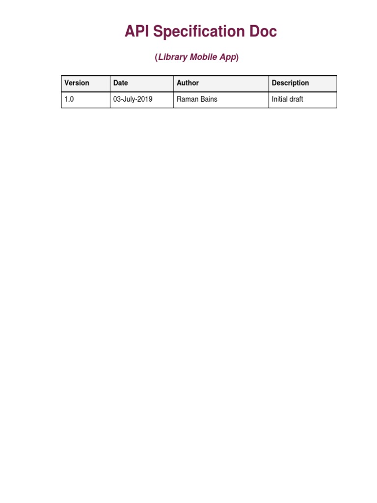 Library App API Specification Guide | PDF | Json | Password