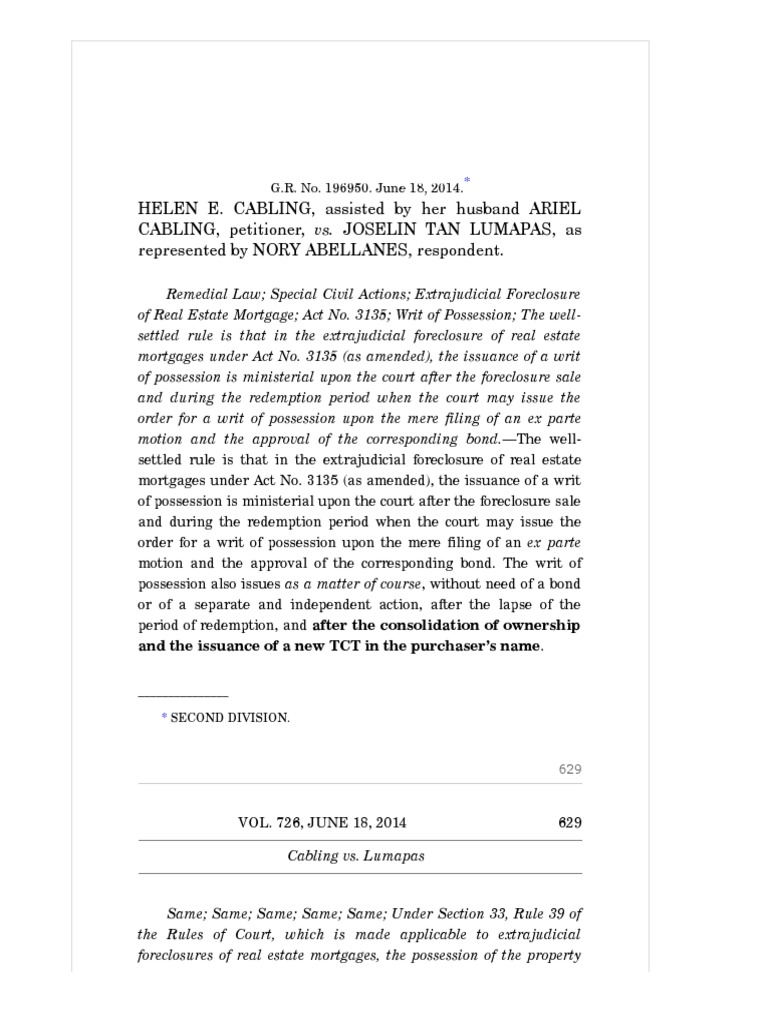 Cabling VS Tan PDF | PDF | Foreclosure | Mortgage Law