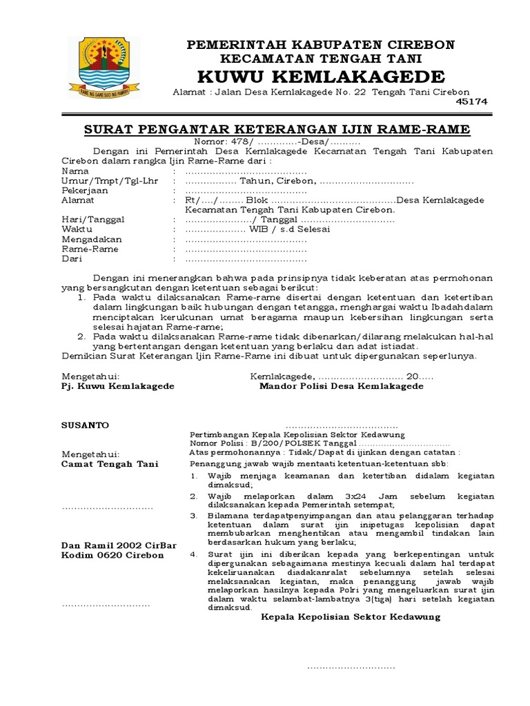 Surat Izin Rame-Rame Desa Kemlakagede | PDF