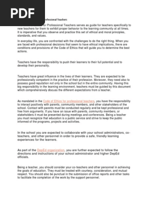 Pdf Code Of Ethics For Professional Teachers