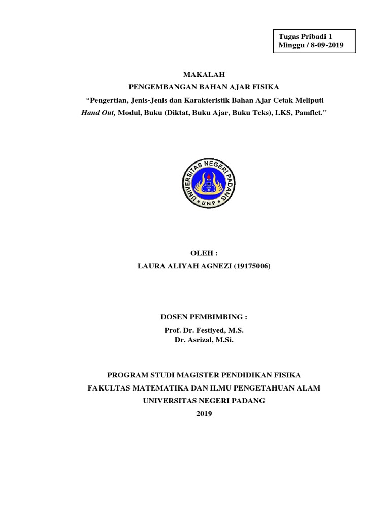 Jenis Bahan Ajar Cetak Buku Handout Modul Lks Pamflet Pdf