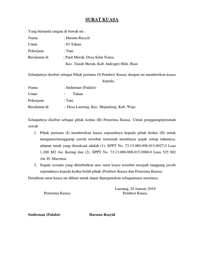 Surat Kuasa Sawah