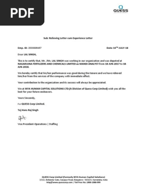 Experience Letter