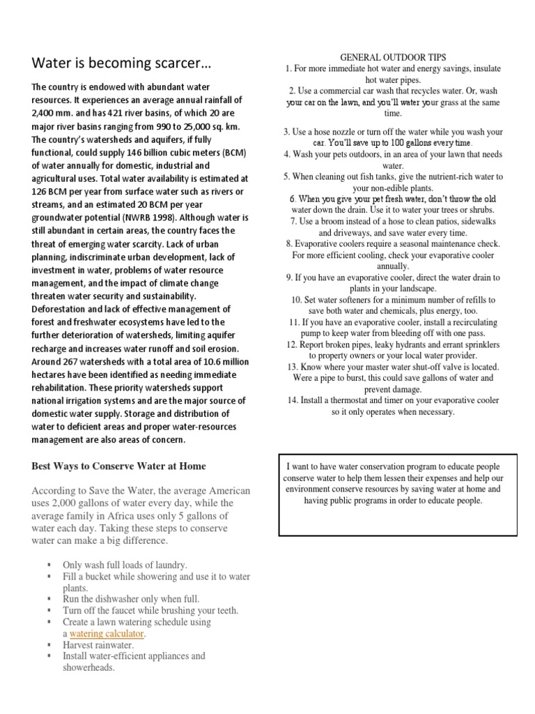 Best Ways To Conserve Water at Home | PDF | Water Conservation | Water ...
