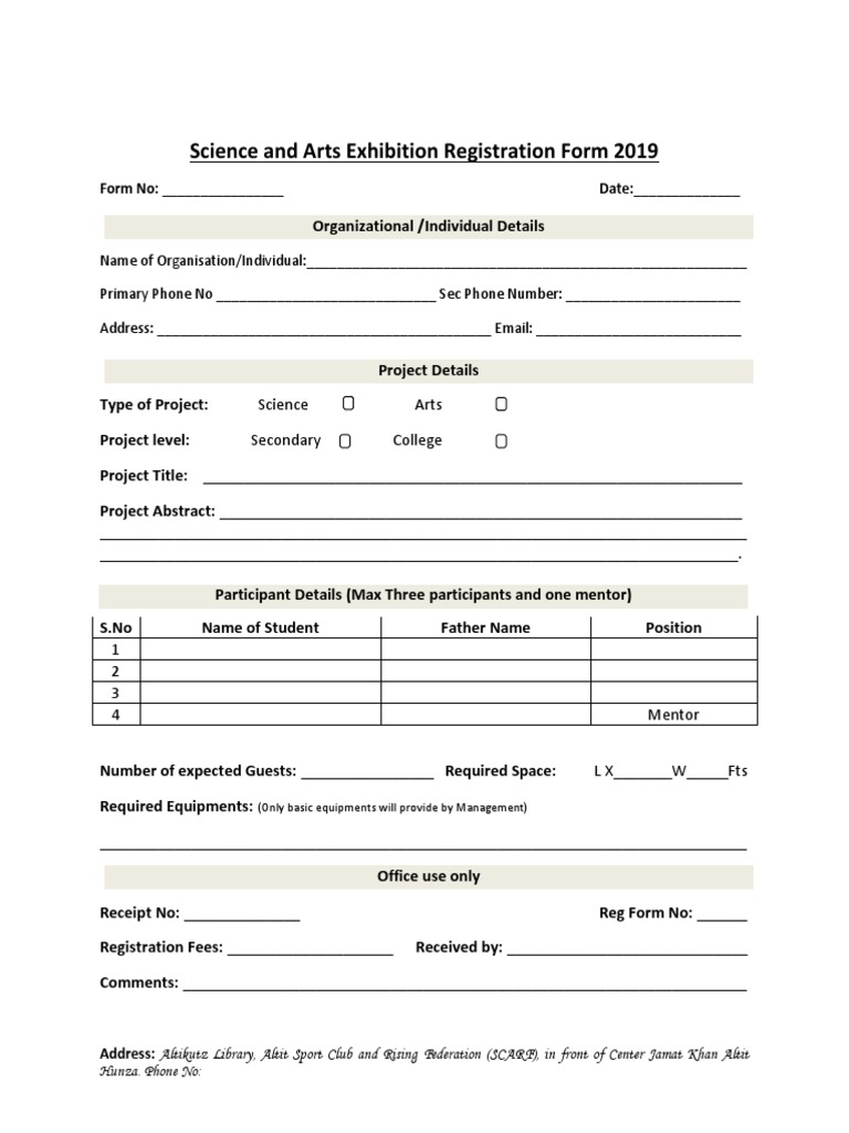 Science and Arts Exhibition Registration Form 2019 | PDF | Learning ...
