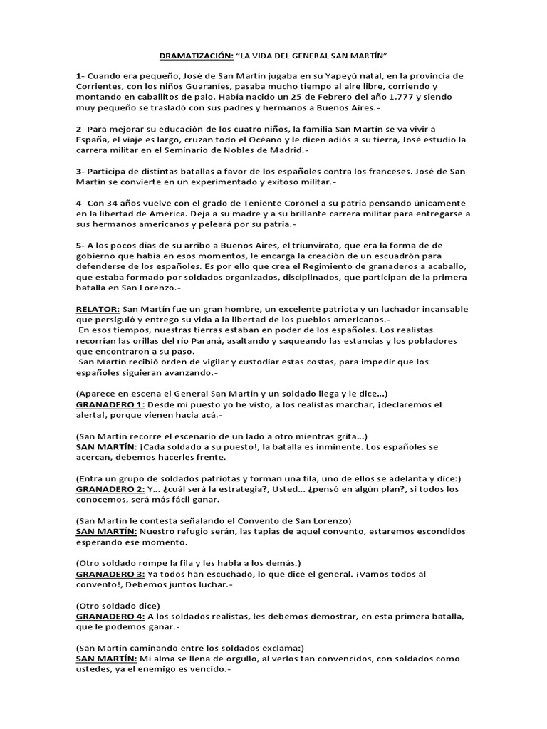 Dramatización de la Vida de San Martín | PDF | Conflictos del segundo ...