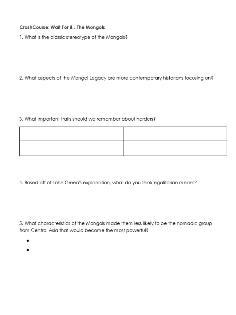 Crashcourse: Wait For It The Mongols PDF