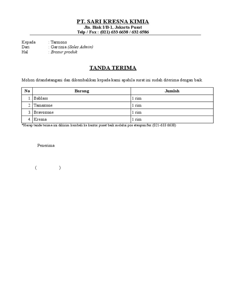 Form Tanda Terima Pengiriman 2010