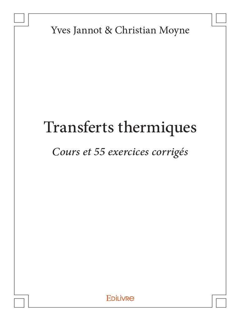 Transfert Thermique Cours Et Exercices Corrigés Pdf