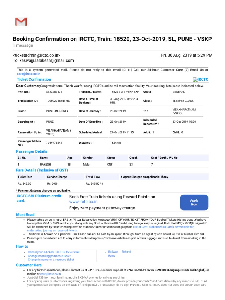 Rakesh Train Ticket PDF PDF Service Industries Business