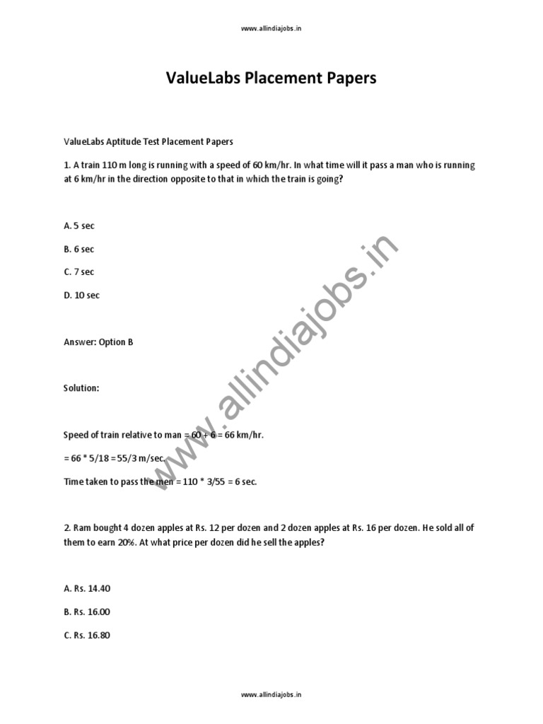 ValueLabs Placement Test Papers | PDF | Nature
