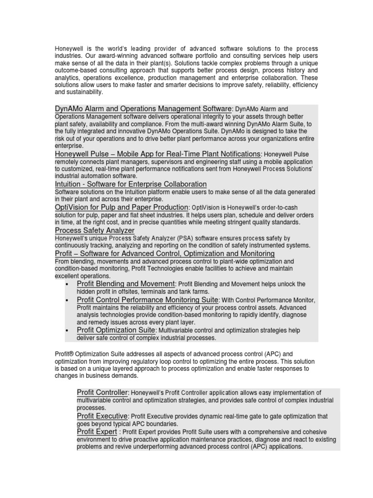 Honeywell Process SW | PDF | Honeywell | Automation
