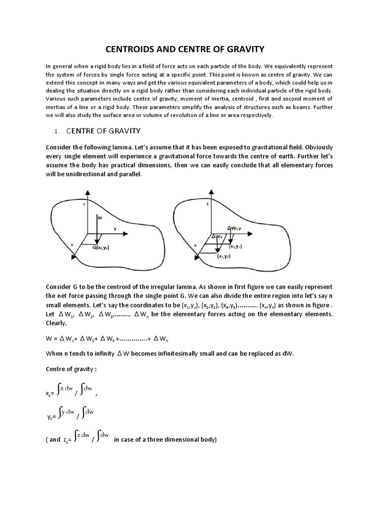 Centroids and Centre of Gravity Explained | PDF | Area | Center Of Mass