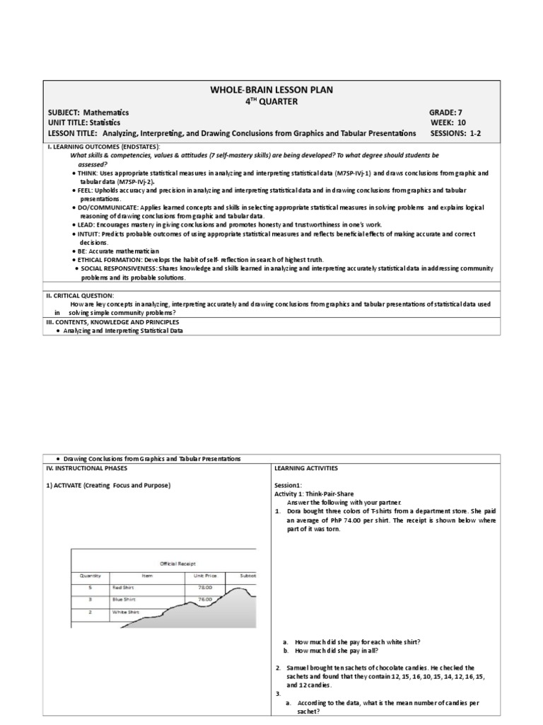 Grade 7 Statistics Lesson Plan | PDF | Statistics | Accuracy And Precision