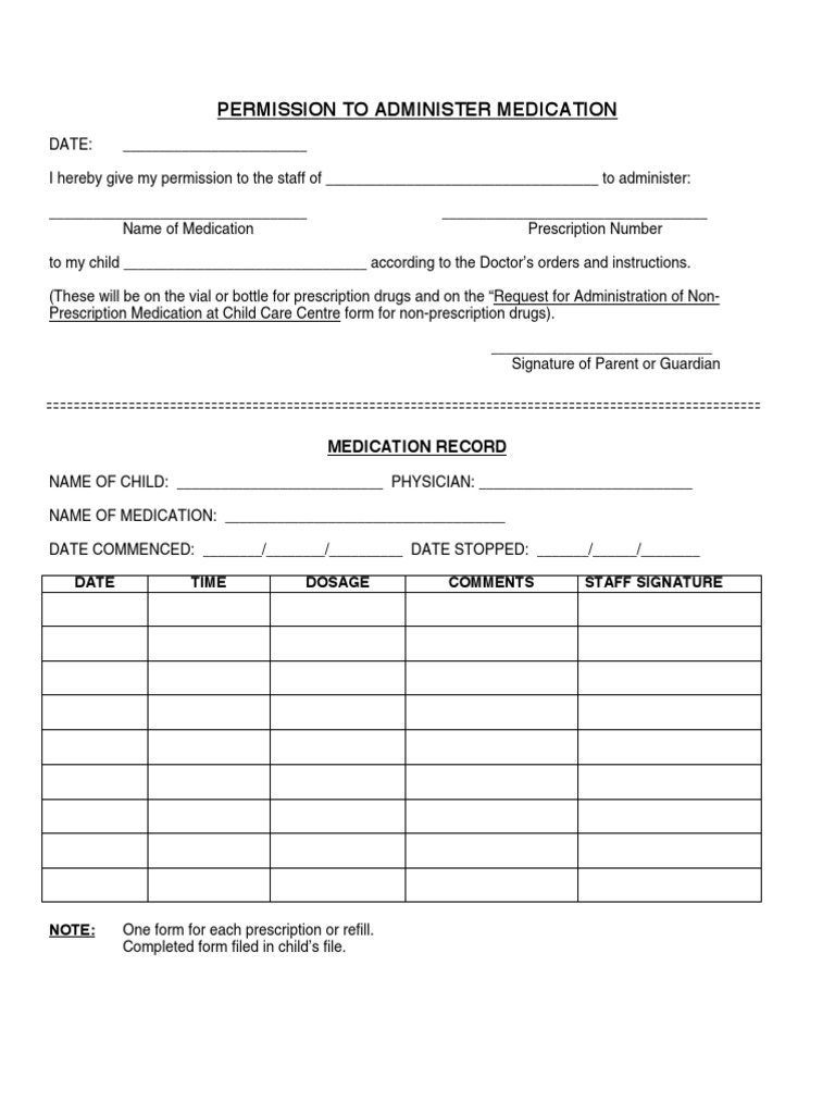 Permission To Administer Medication | PDF | Medical Prescription | Dose ...
