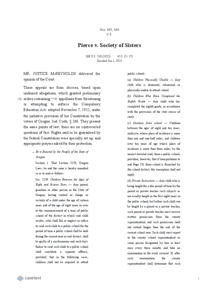 Pierce v. Society of Sister PDF Fourteenth Amendment To The United
