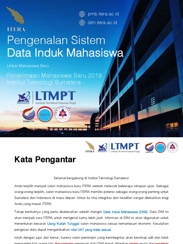Panduan Pengisian DIM Mahasiswa ITERA | PDF