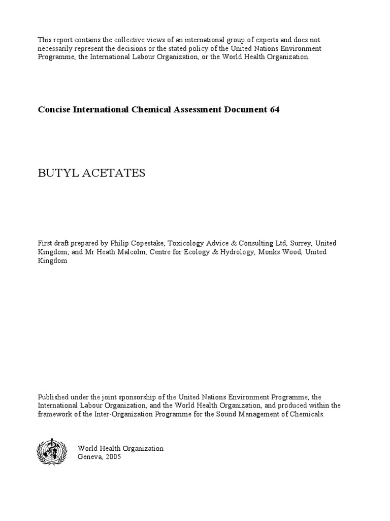 Butyl Acetates Concise International Chemical Assessment Document 64 PDF Acetic Acid Toxicity