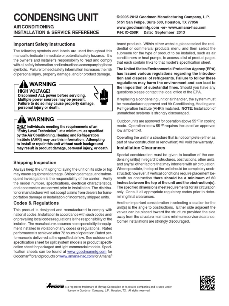Condensing Unit: Air Conditioning Installation & Service Reference ...