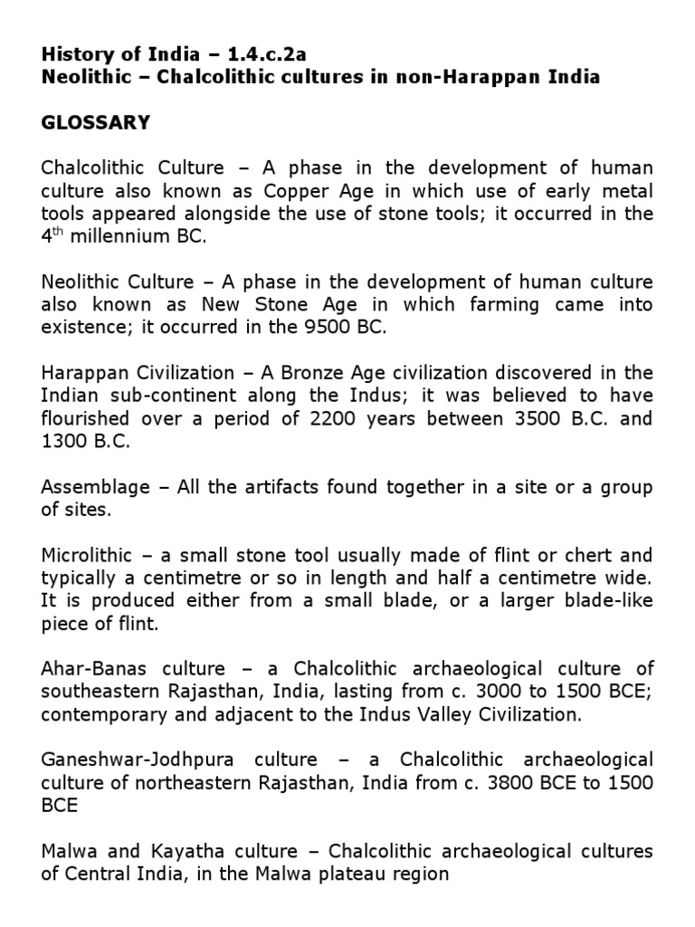 History of India 1.4.c.2a Neolithic Chalcolithic Cultures in Non