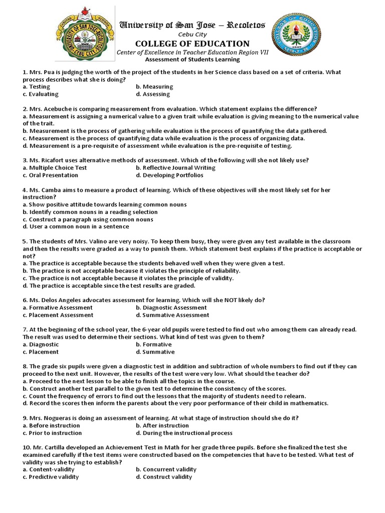 ASSESSMENT OF STUDENT LEARNING PDF FREE DOWNLOAD visual data 2