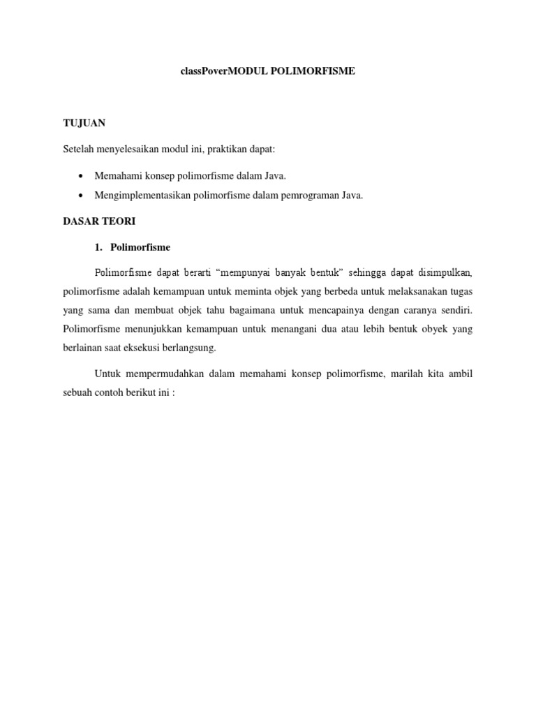 Polimorfisme dalam Pemrograman Java | PDF