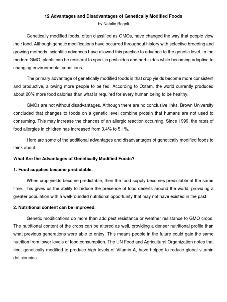 Advantages and Disadvantages of GM Foods | PDF | Genetically Modified  Organism | Genetically Modified Food