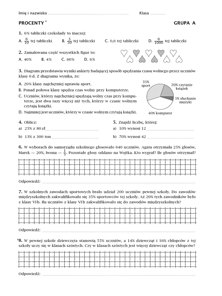 Sprawdzian Z Matematyki Klasa 6 Procenty