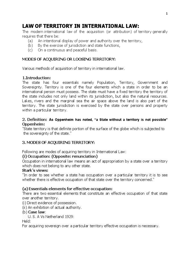 Territory Laws in International Law | PDF | Sovereign State | Sovereignty